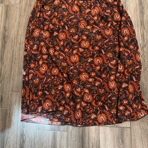 LuLaRoe Floral Midi Skirt in Rust and Black with Orange Accents